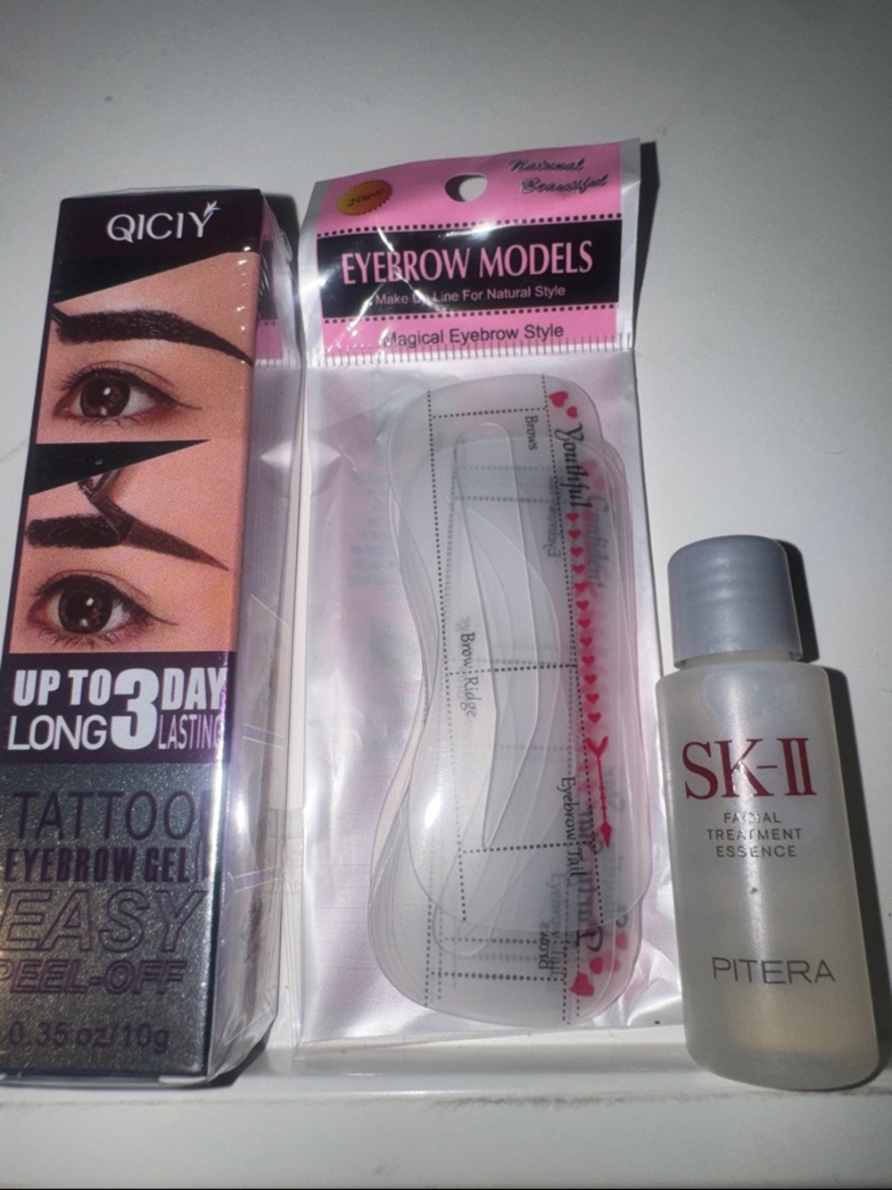 QICY Tattoo Eyebrow Gel + Eyebrow Stencils + SK-II Pitera Essence